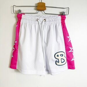 BKTSQD Bucket Squad Basketball Shorts Mens XS White Pink Star Mesh Athletic